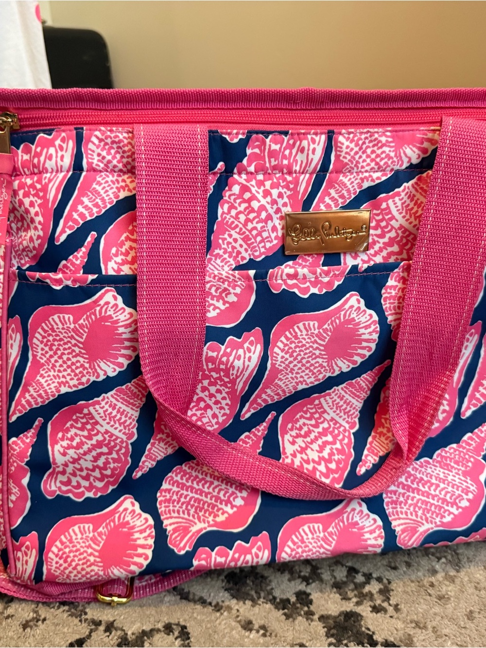 Lilly Pulitzer Navy & Pink Shell Tote Cooler